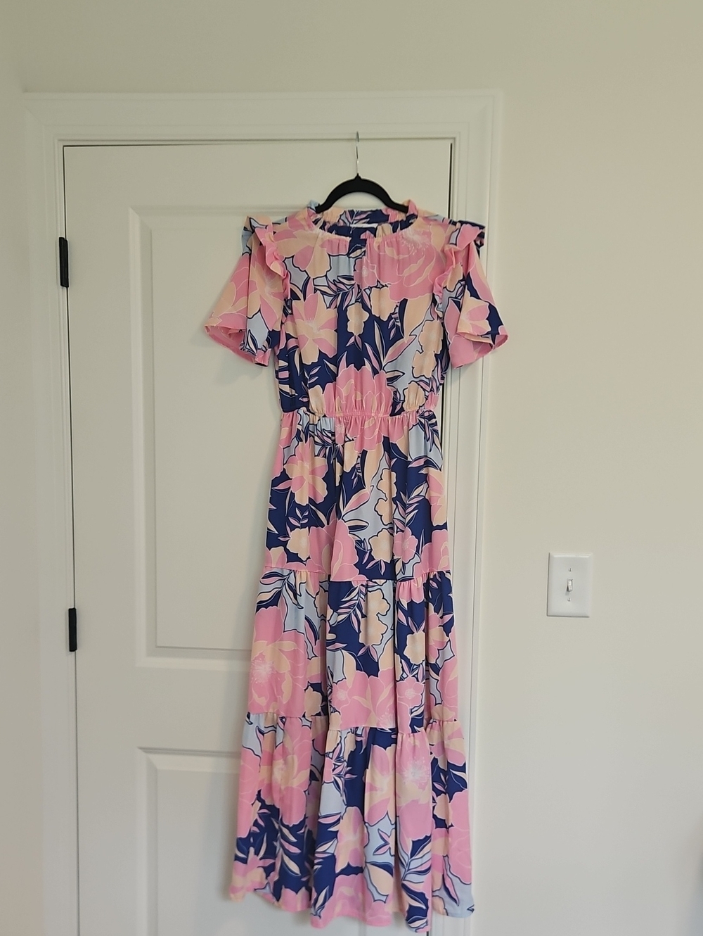 Ces Femme Pink and Navy Floral Maxi with Ruffle Details
